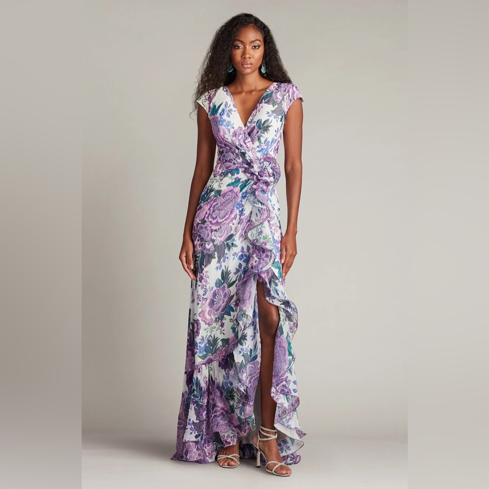 TADASHI SHOJI - SINAI FLORAL CASCADING RUFFLE GOWN